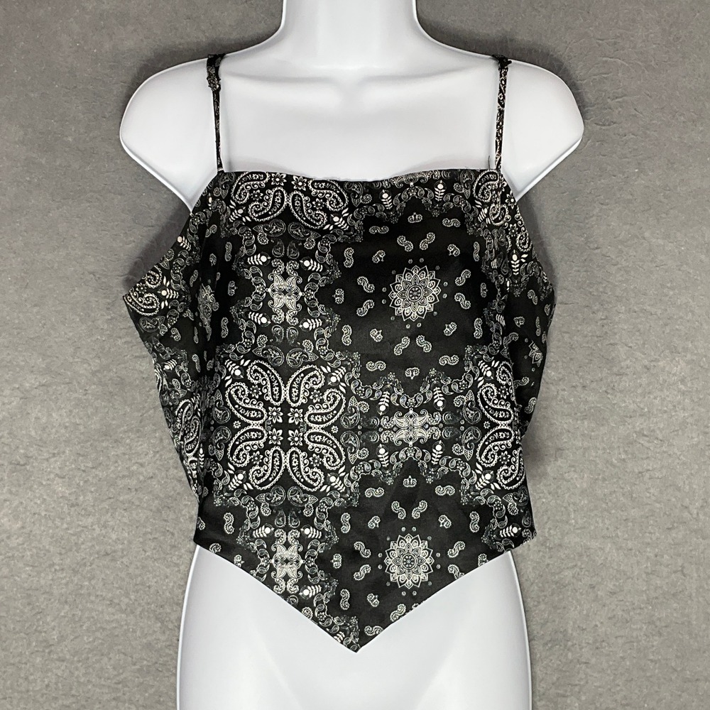Rue21 Top Womens Sz L Black Bandana Print Tie Back Boho‎ Crop Top Festival Rodeo